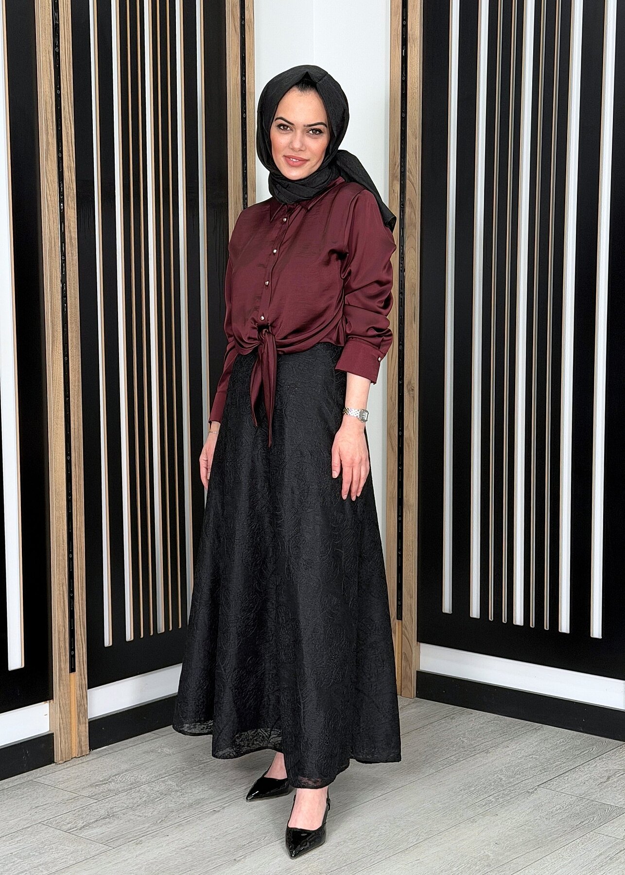 Clande Çiçek Dantel Detalı Astarlı Etek SİYAH - 2