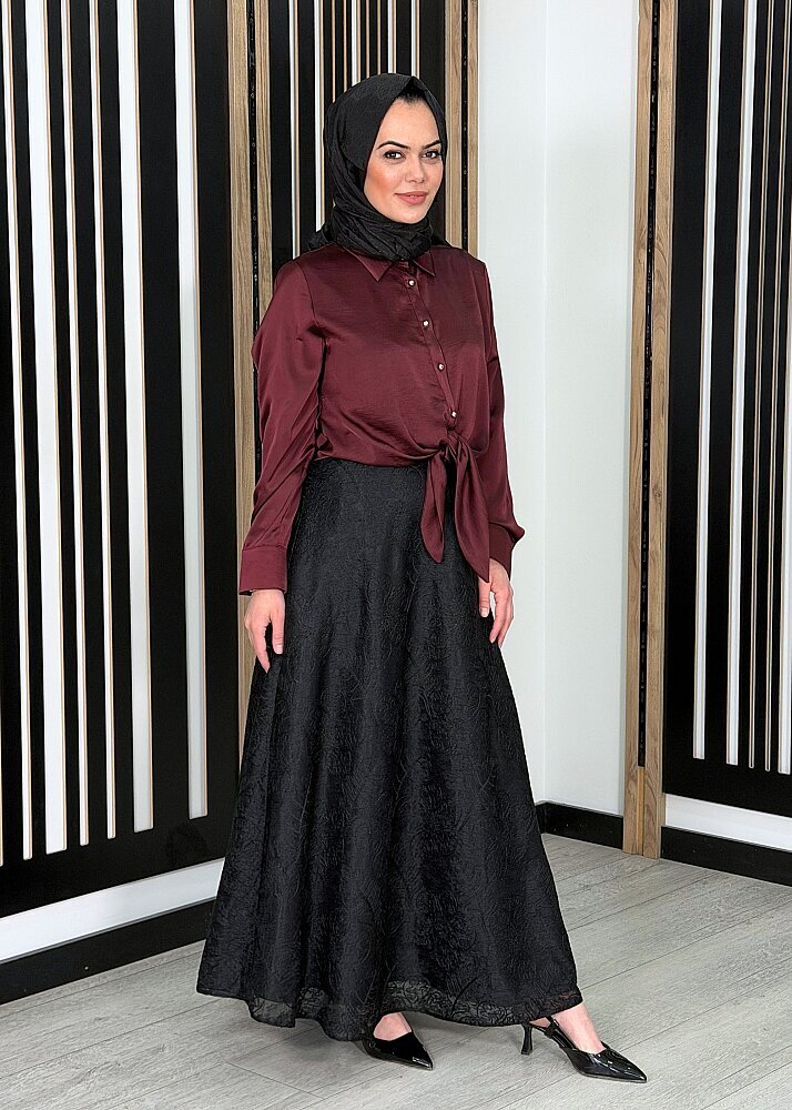 Clande Çiçek Dantel Detalı Astarlı Etek SİYAH 