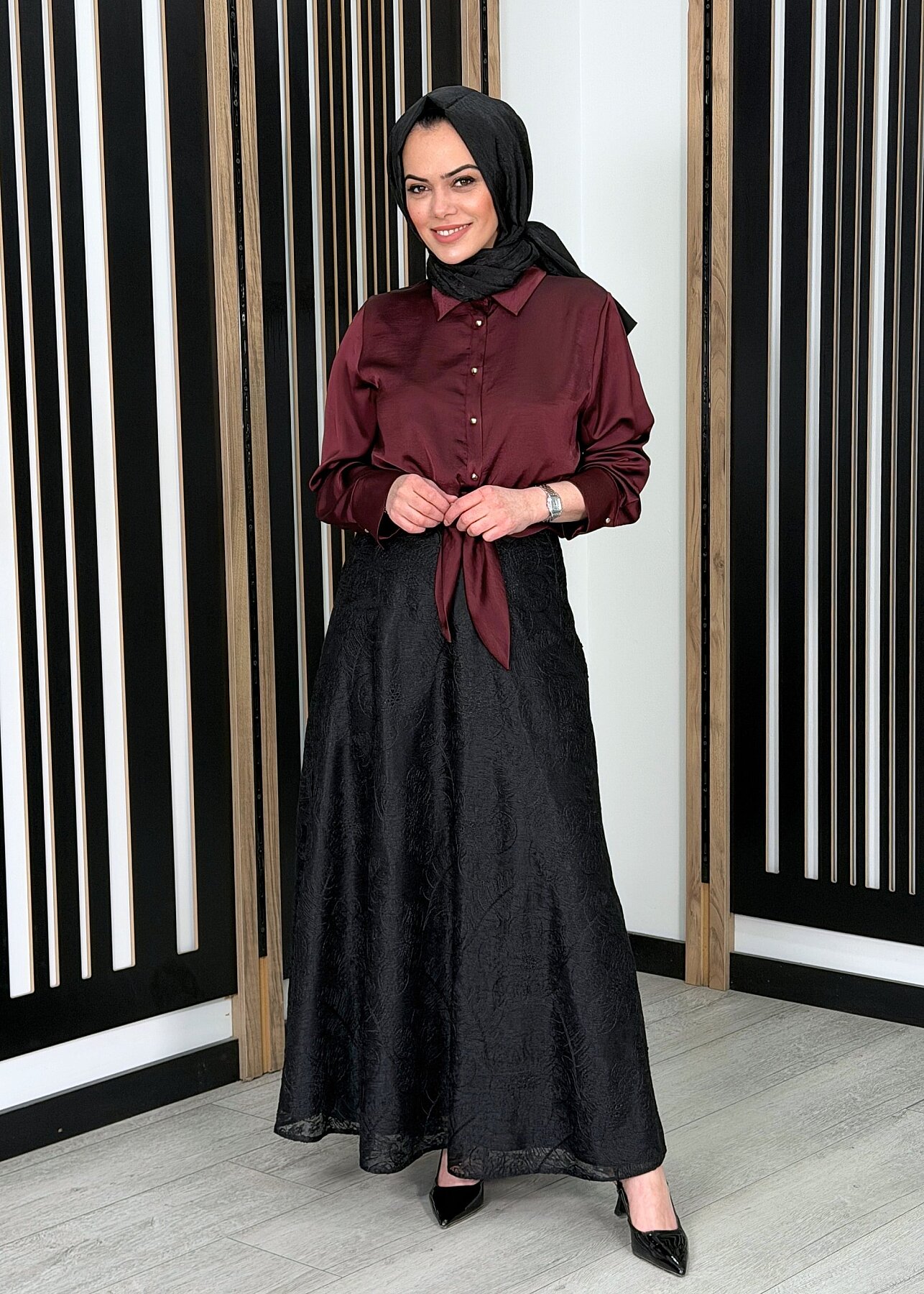 Clande Çiçek Dantel Detalı Astarlı Etek SİYAH - 3