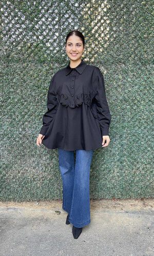 Clande Çiçek Detaylı Gömlek SİYAH