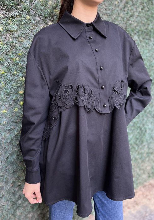 Clande Çiçek Detaylı Gömlek SİYAH - 3