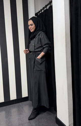 Clande Eteği Paraşüt Elbise SİYAH - 2