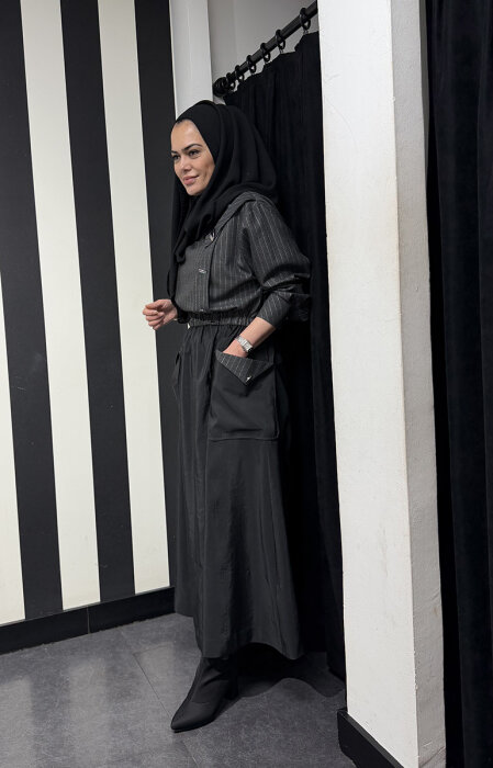 Clande Eteği Paraşüt Elbise SİYAH - 2