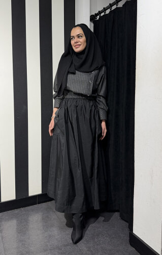 Clande Eteği Paraşüt Elbise SİYAH - 3