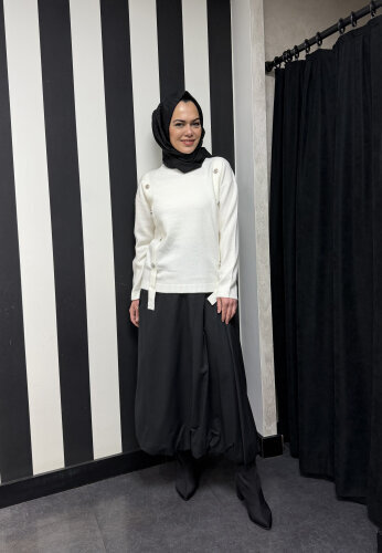 Clande Etek Ucu Büzgülü Etek SİYAH