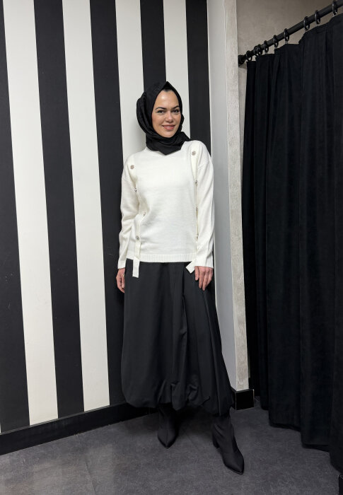 Clande Etek Ucu Büzgülü Etek SİYAH - 1