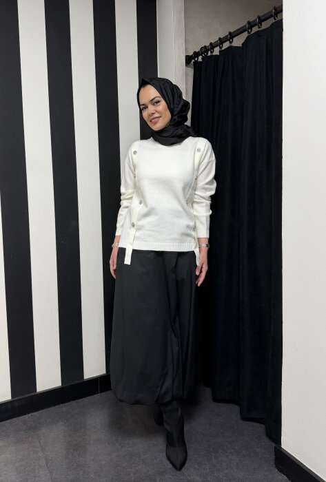 Clande Etek Ucu Büzgülü Etek SİYAH - 2