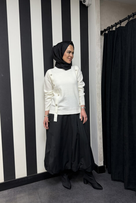 Clande Etek Ucu Büzgülü Etek SİYAH - 3