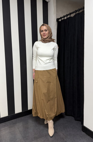 Clande Etek Ucu Büzgülü Etek TABA