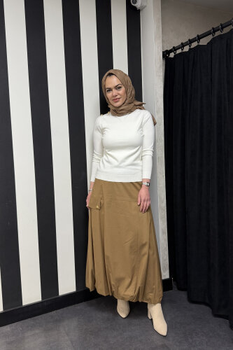 Clande Etek Ucu Büzgülü Etek TABA - 2