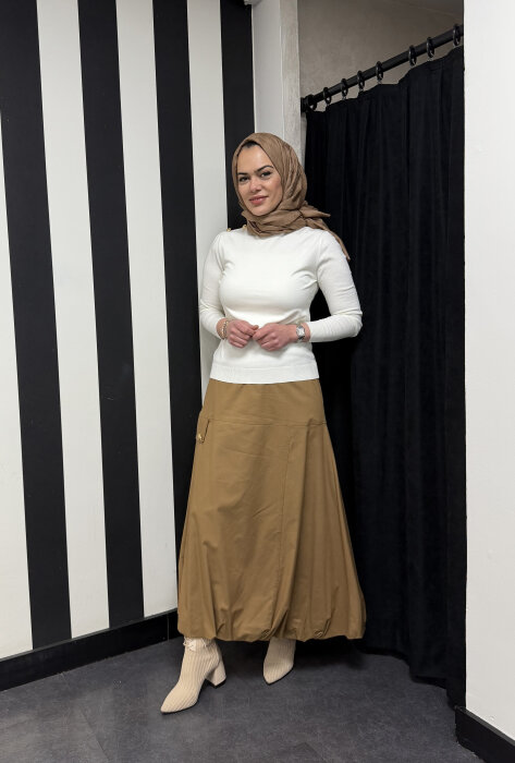 Clande Etek Ucu Büzgülü Etek TABA - 3