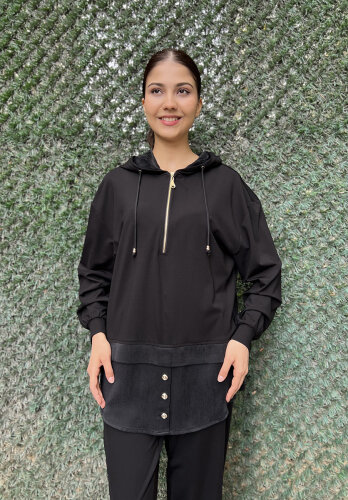 Clande Etek Ucu Cupra Penye Tunik SİYAH