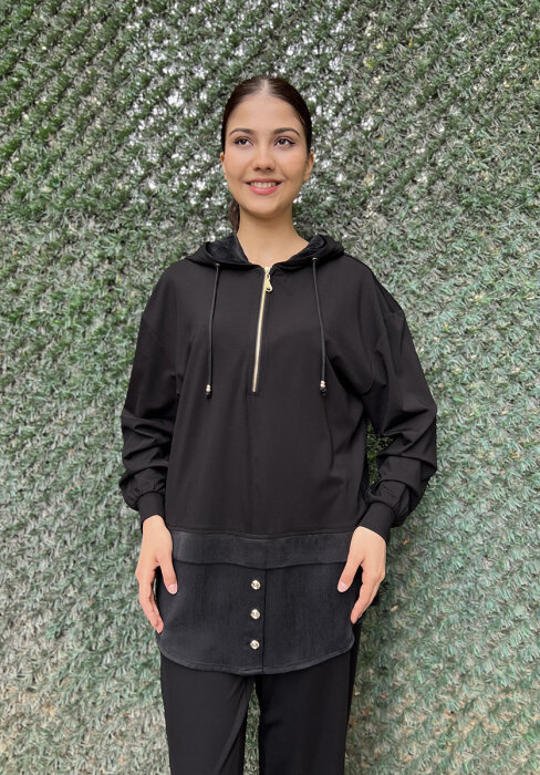 Clande Etek Ucu Cupra Penye Tunik SİYAH - 1