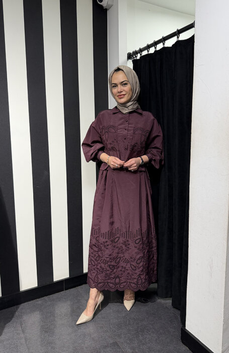 Clande Etek Ucu Dantel Detaylı Etek BORDO - 2