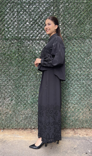 Clande Etek Ucu Dantel Detaylı Etek SİYAH - 5