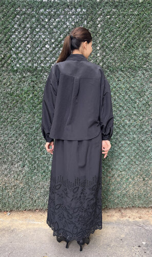 Clande Etek Ucu Dantel Detaylı Etek SİYAH - 6