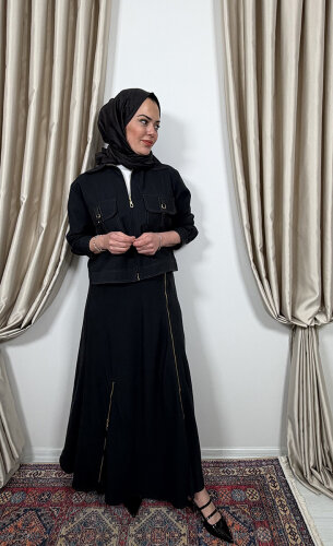 Clande Fermuar Detaylı Kot Etek SİYAH