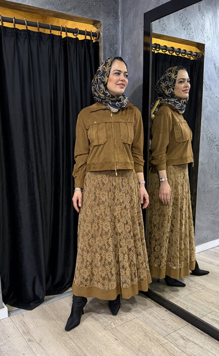 Clande Fermuarlı Kadife Ceket KAHVE - 2