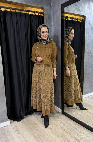 Clande Fermuarlı Kadife Ceket KAHVE - 3