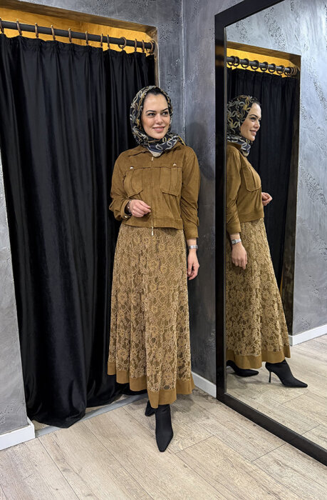 Clande Fermuarlı Kadife Ceket KAHVE - 3