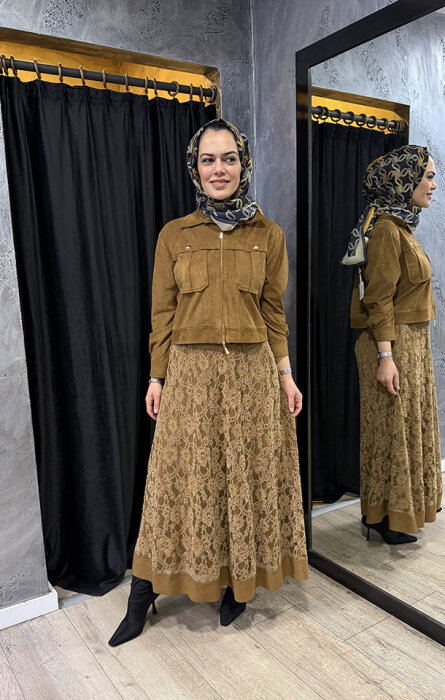 Clande Fermuarlı Kadife Ceket KAHVE - 4