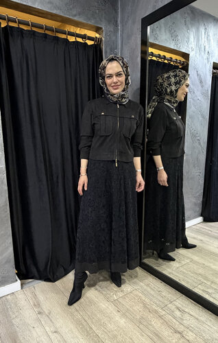 Clande Fermuarlı Kadife Ceket SİYAH