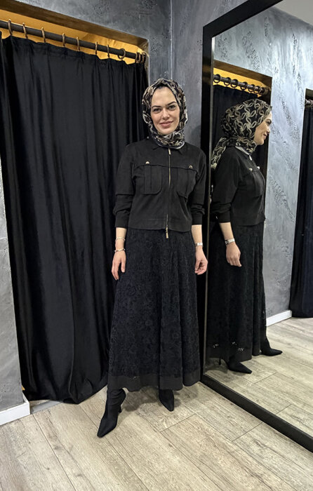 Clande Fermuarlı Kadife Ceket SİYAH - 1