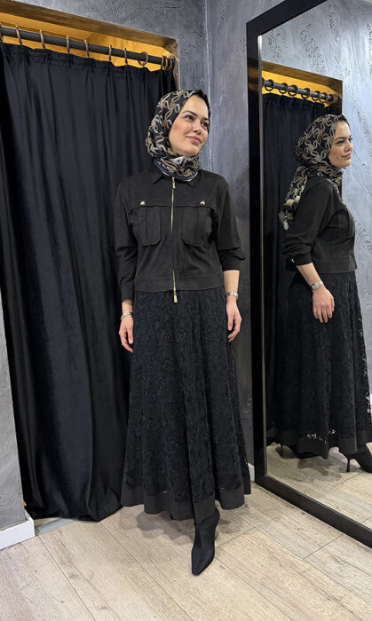 Clande Fermuarlı Kadife Ceket SİYAH - 2