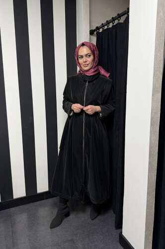 Clande Fermuarlı Trenç SİYAH