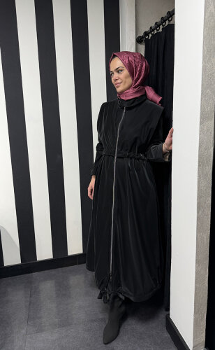 Clande Fermuarlı Trenç SİYAH - 3