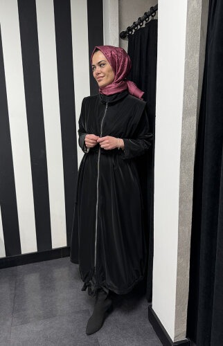 Clande Fermuarlı Trenç SİYAH - 5