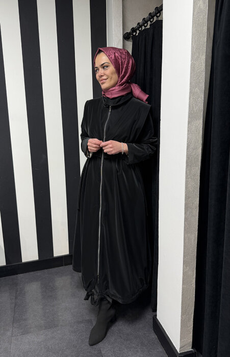 Clande Fermuarlı Trenç SİYAH - 5