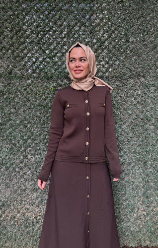 Clande Gold Düğmeli Hırka KAHVE