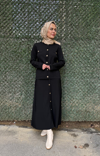 Clande Gold Düğmeli Hırka SİYAH