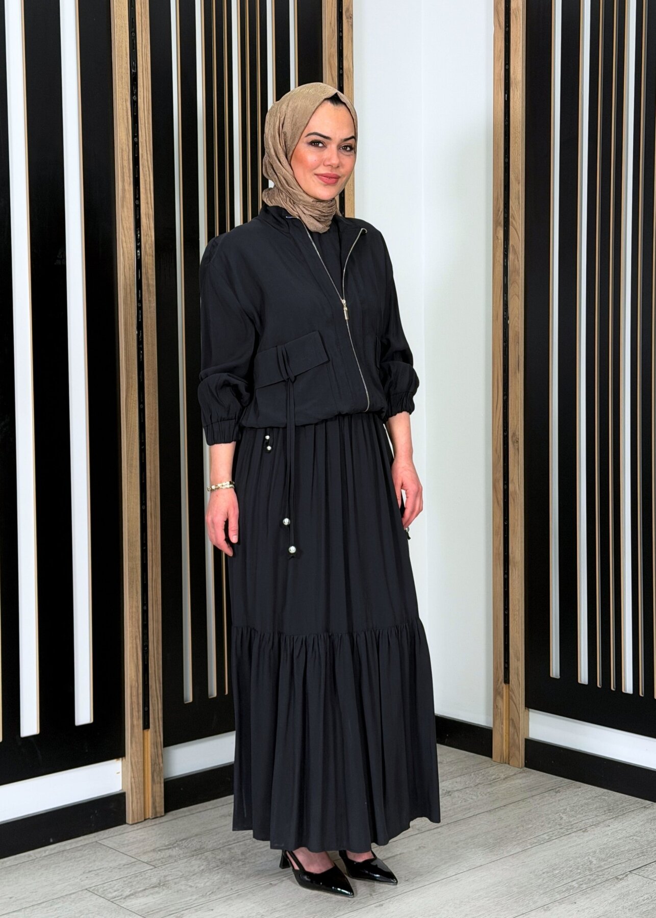 Clande Kolsuz Elbise Ceket Takım SİYAH - 1