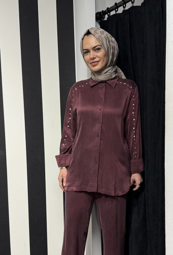 Clande Kolu Taşlı Cupra Bluz BORDO - 3
