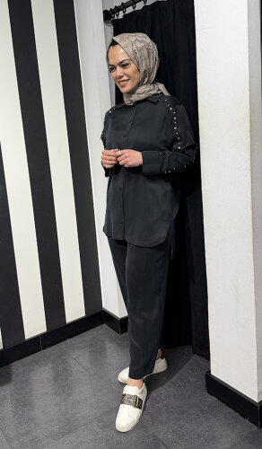 Clande Kolu Taşlı Cupra Bluz SİYAH - 2