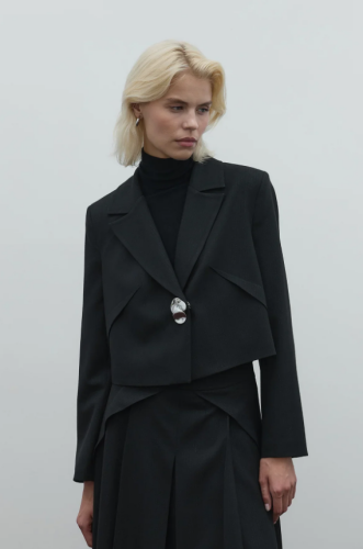 Clande Kumaşı Simli Kısa Ceket SİYAH - 1