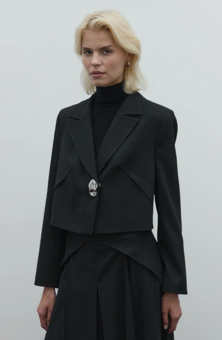 Clande Kumaşı Simli Kısa Ceket SİYAH - 3