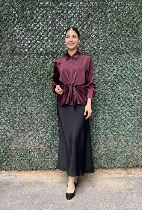 Clande Önden Bağlama Bluz BORDO - 3