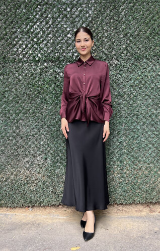 Clande Önden Bağlama Bluz BORDO - 4