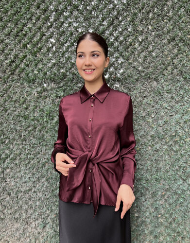 Clande Önden Bağlama Bluz BORDO - 2