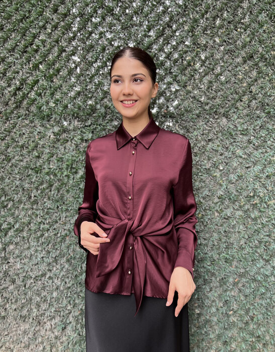 Clande Önden Bağlama Bluz BORDO - 2