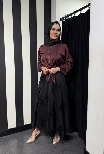 Clande Önden Bağlama Bluz BORDO - 6