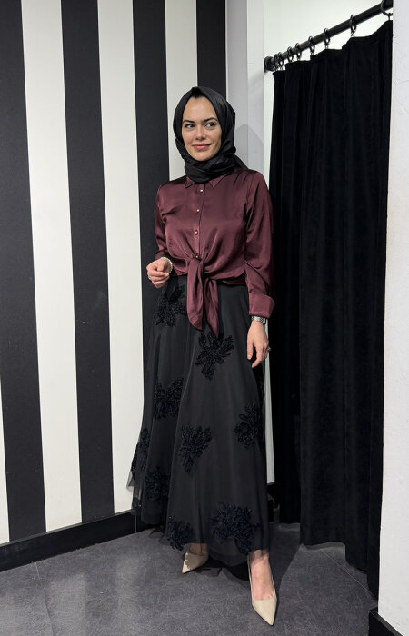 Clande Önden Bağlama Bluz BORDO - 7