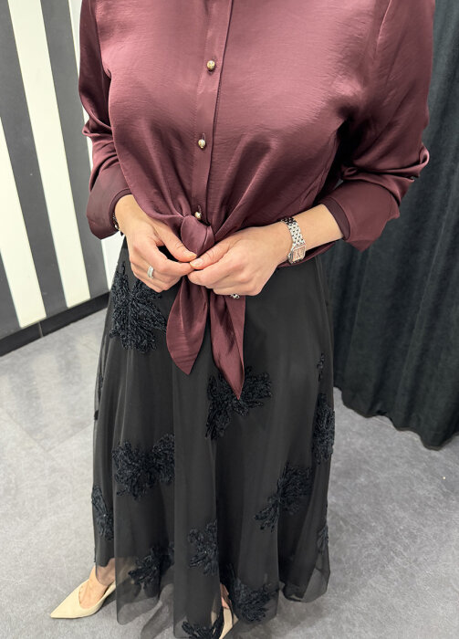 Clande Önden Bağlama Bluz BORDO - 9