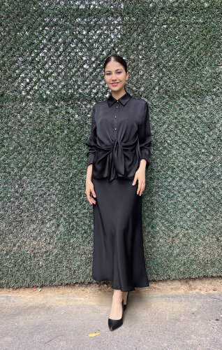 Clande Önden Bağlama Bluz SİYAH - 2