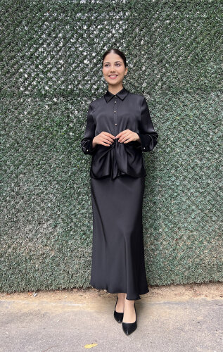 Clande Önden Bağlama Bluz SİYAH - 3