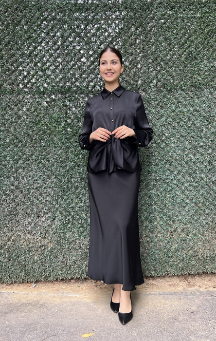 Clande Önden Bağlama Bluz SİYAH - 3