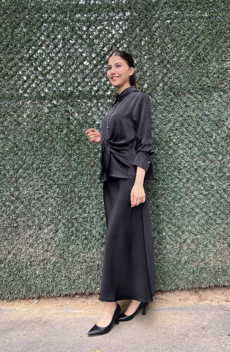 Clande Önden Bağlama Bluz SİYAH - 4